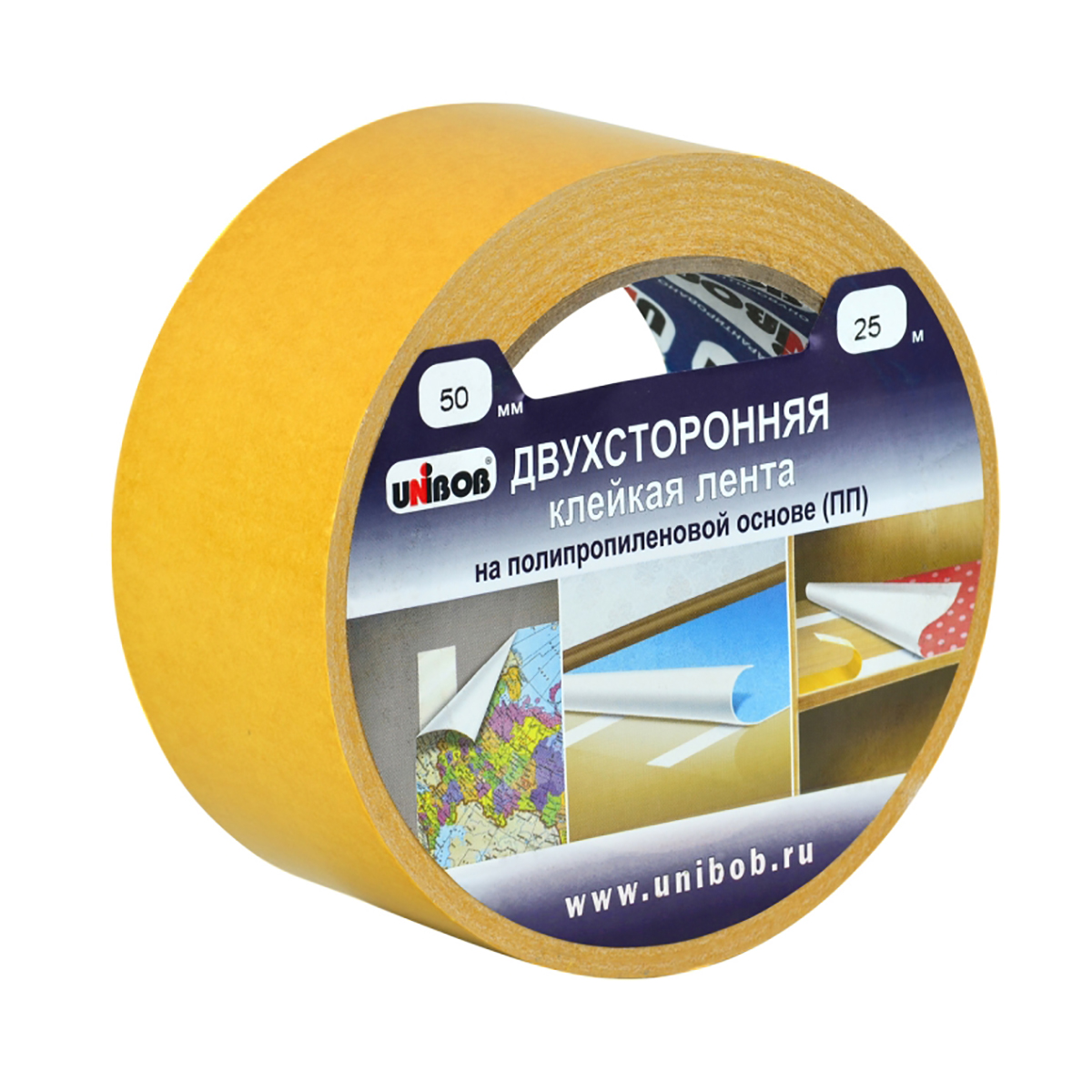 Скотч двусторонний 50 мм х 25 м (36) "unibob"