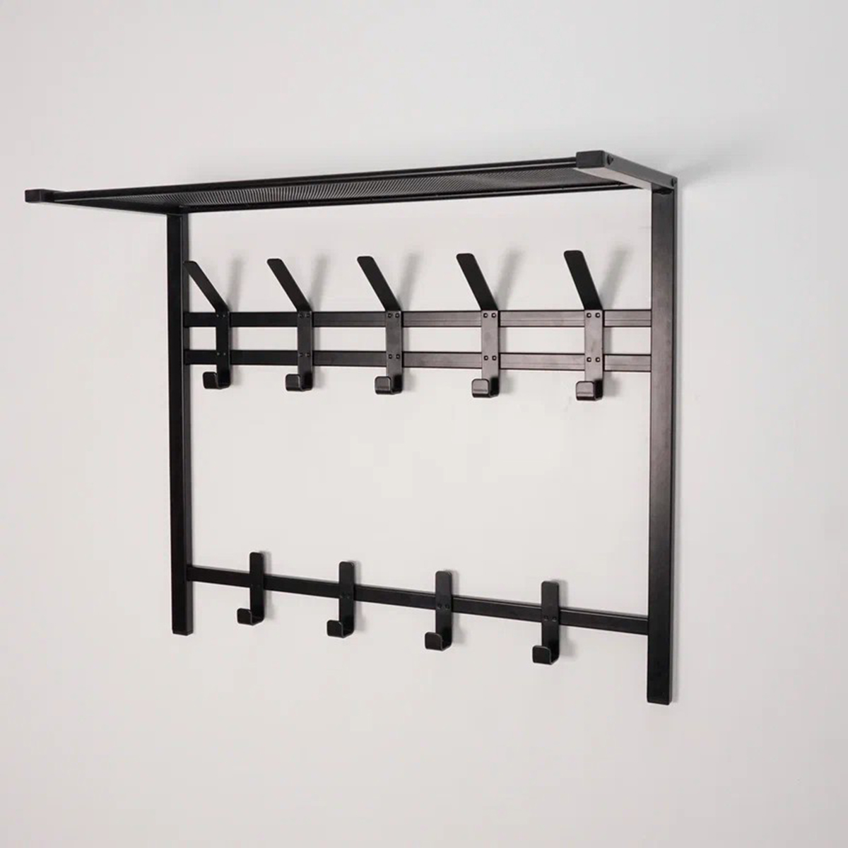 Вешалка настенная с полкой 2-х ярусная "торонто 22" (9 крючков) 670*270*585 мм черный (1) вспт22 ч
