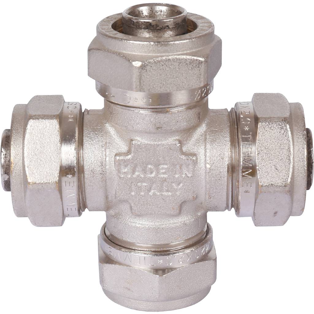 Крестовина равнопроходная 20 x 20 x 20 x 20 под обжим TIEMME для металлопласта