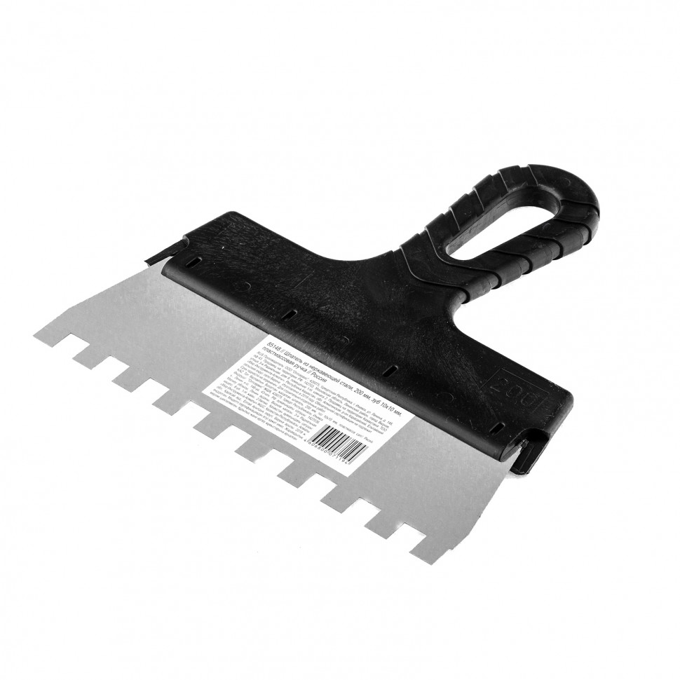 Шпатель из нержавеющей стали, 200 мм, зуб 10 х 10 мм, пластмассовая ручка Sparta (85148)