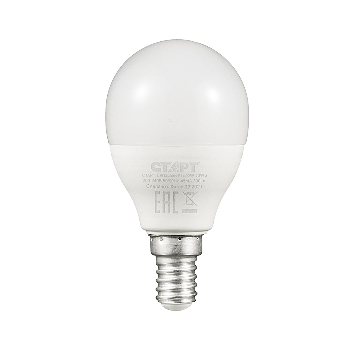 Лампа светодиодная "старт эко" шарик 10w 4000 к  e14, хол. свет (10/100)