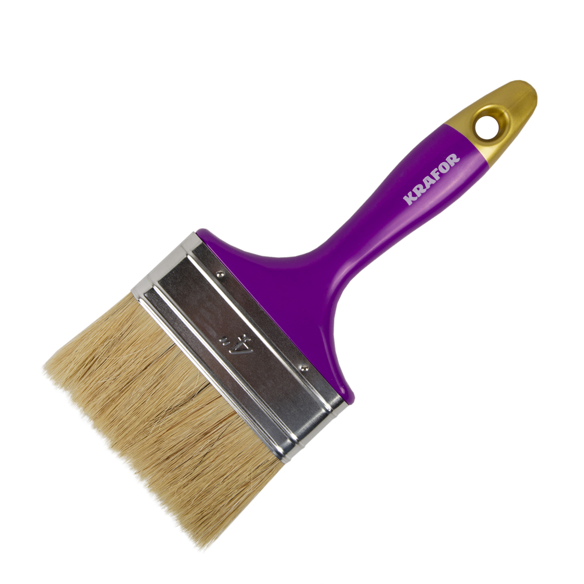 Кисть плоская "профи" №4 /100 мм  (12/120) натур. щетина, пласт.ручка "krafor" 005-0040
