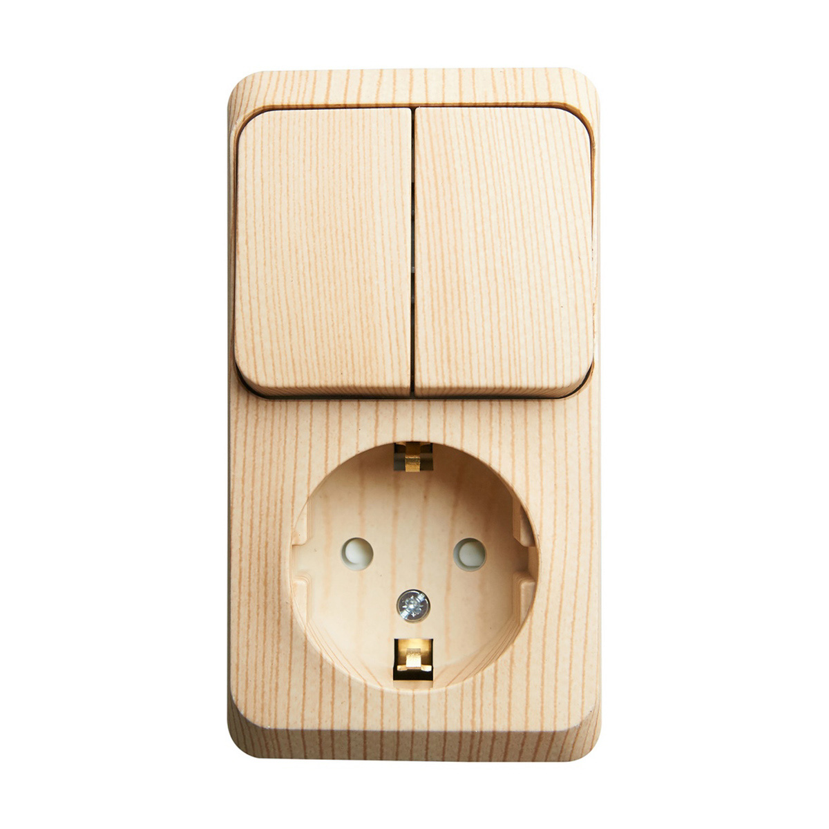 Блок комб. откр. уст. "этюд" 2-х кл. выкл. + розетка с заземл. и шторк., сосна (1/10/80) "schneider"