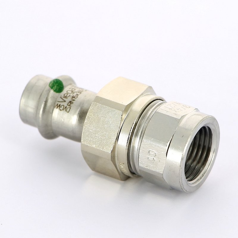 Муфта пресс-В разъёмная 15x1/2" с плоской прокладкой нержавеющая сталь Sanpress Inox VIEGA