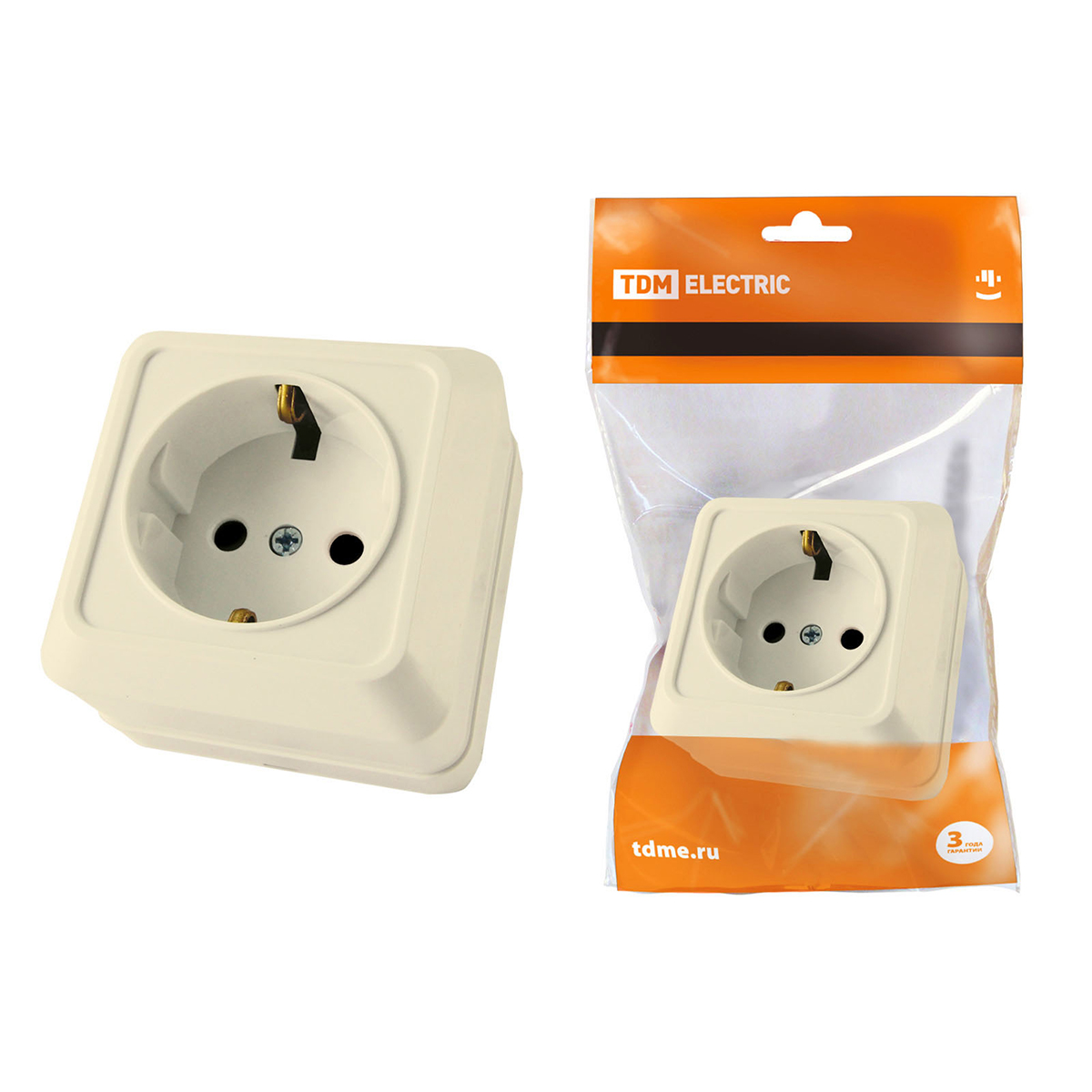 Розетка открыт. уст. с заземл. 16а 250в ip20 "ладога" слон. кость (1/10/200) tdm sq1801-0016