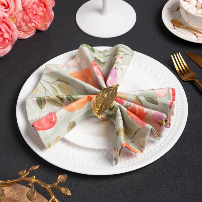 Салфетки столовые "этель" gold blooming 46*46 см набор 4 шт. с декорат. кольцами (1/20) 7581160