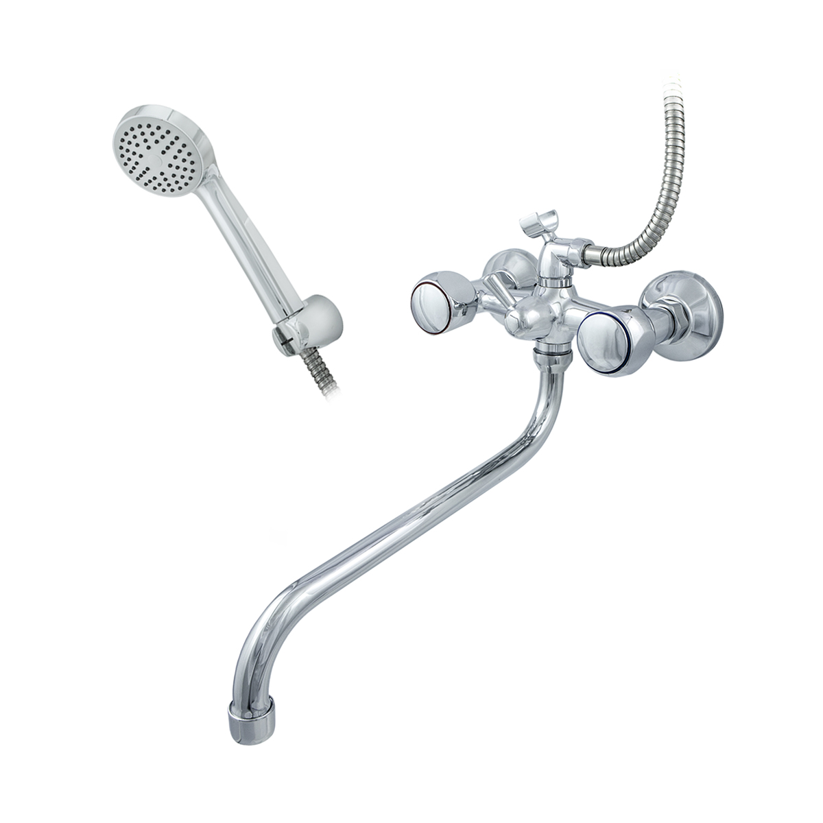 Смеситель для ванн "эко" цс-см 500/5-4к м_супер 300 мм двухвентильный, длинный поворотн. излив (1/8)