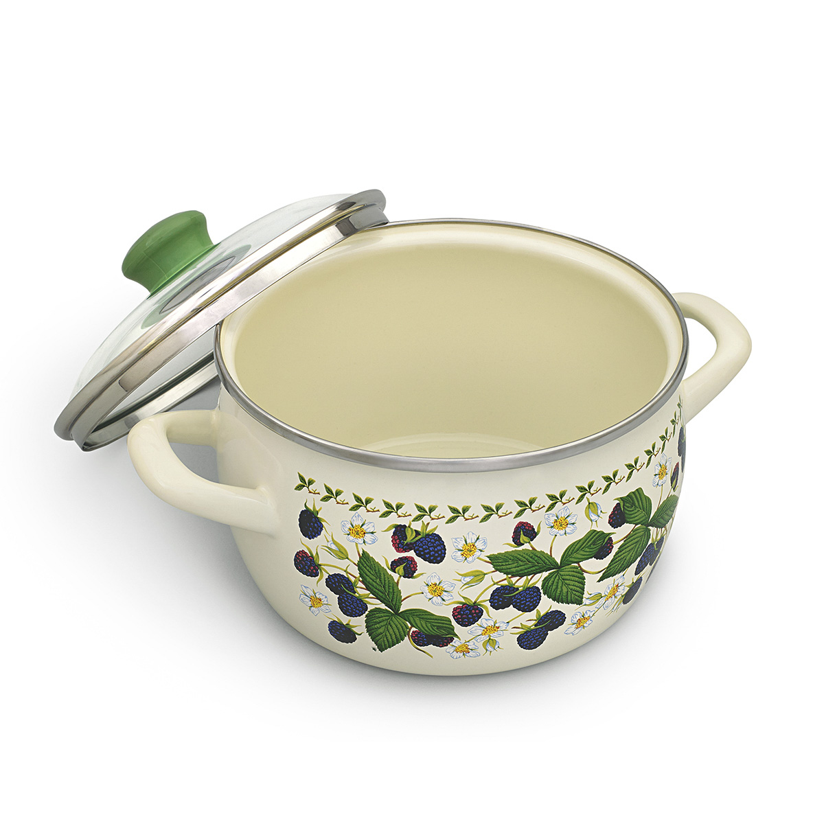 Кастрюля эмалиров. "ежевика" 3,3 л, 18 см стекл. крышка (1/6) "metrot"
