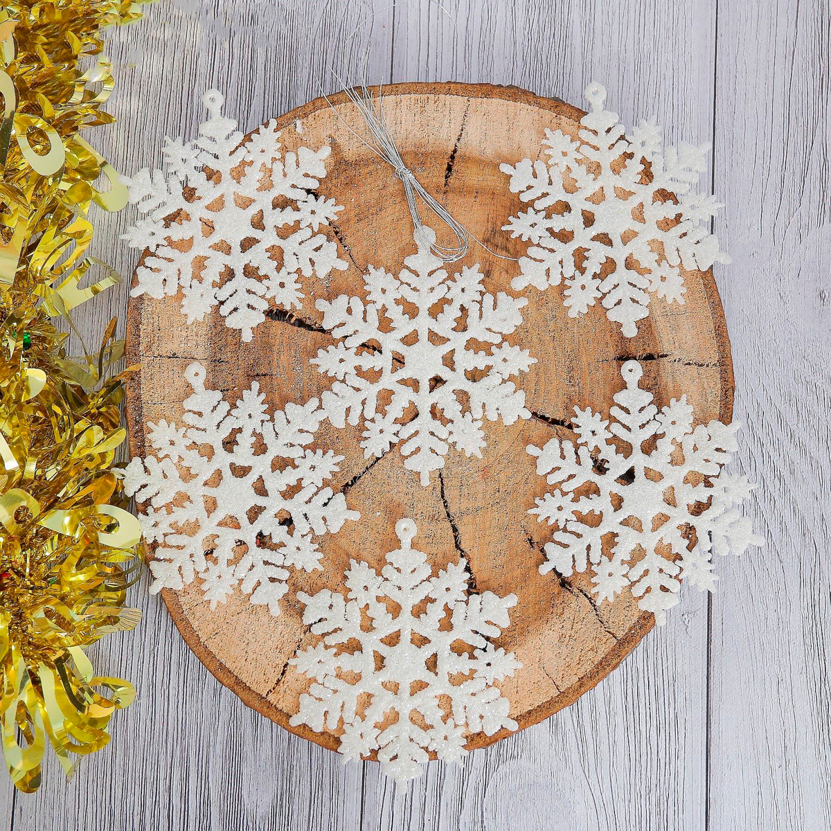 Украшение новогоднее "снежинка узорная" (набор 6 шт.) d-7 см, белый "зимнее волшебство" 2371404