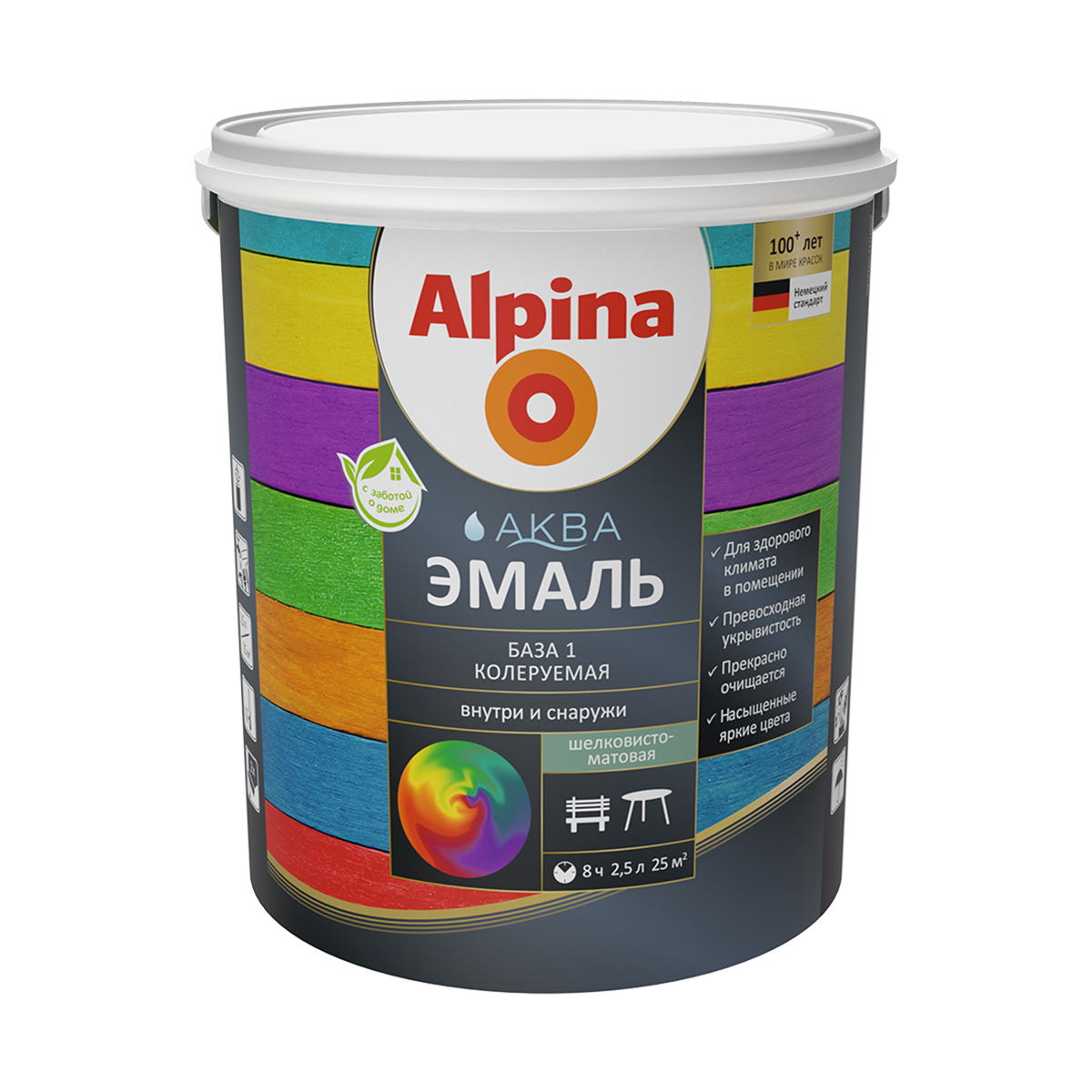 Эмаль акриловая "аква" шелковисто-матовая база 1  белая 2,5 л (1) "alpina"