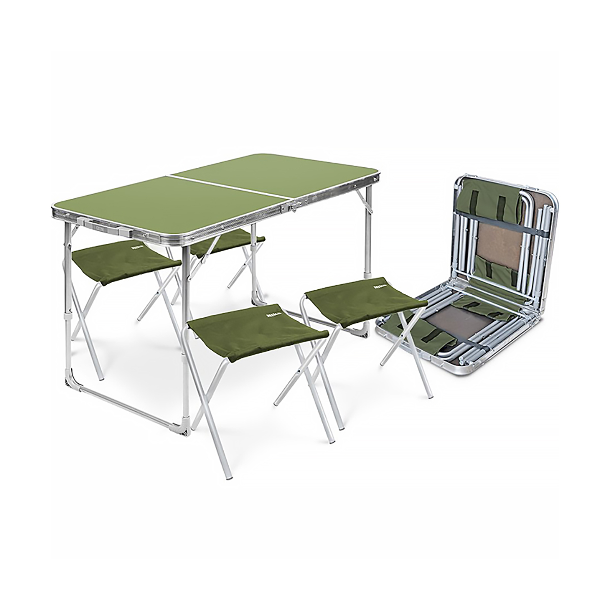 Комплект походный стол складн. пласт. влагост. 50 х 100 см+ 4 стула (хаки-хаки) сст-к2/2  "ника"