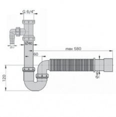 Сифон "U" для мойки с подводкой для шланга, гофр. патрубком и накидной гайкой 1"1/2х40мм M0454 MIANO
