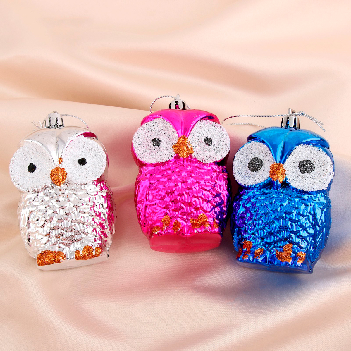Украшение новогоднее "цветные совушки" (набор 3 шт.) 9 см "зимнее волшебство" 1305766