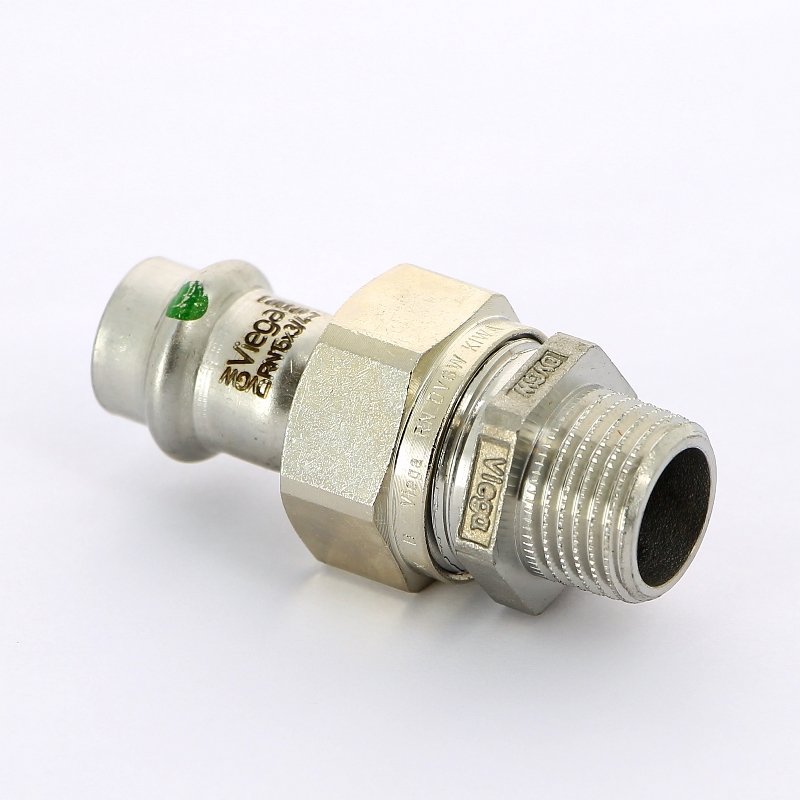 Муфта пресс-Н разъёмная 15x1/2" с плоской прокладкой нержавеющая сталь Sanpress Inox VIEGA