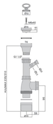 Сифон для мойки с подводкой для шланга и нерж. решеткой 1"1/2х40мм D=70мм M0434 MIANO