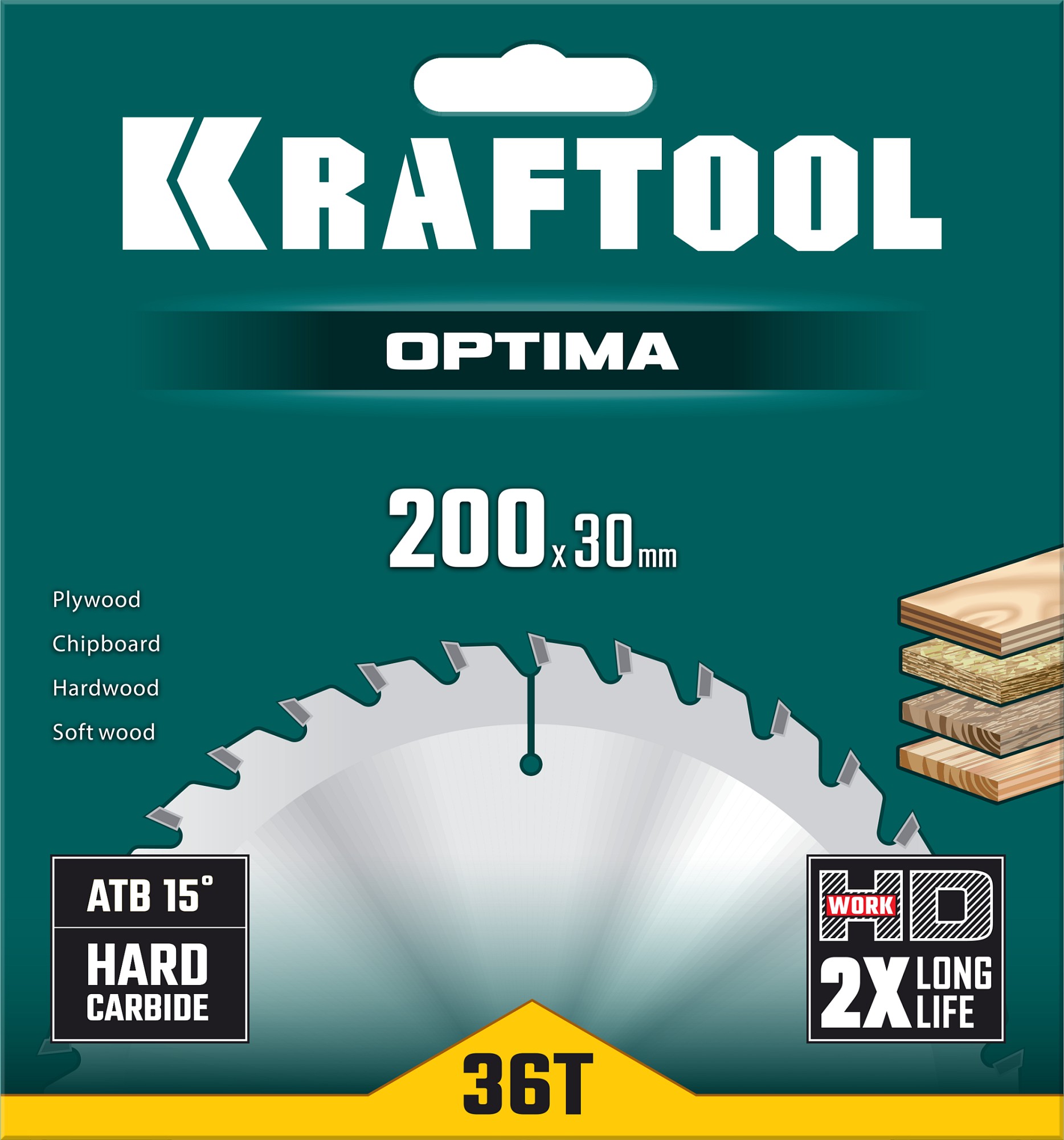 KRAFTOOL Optima, 200 х 30 мм, 36Т, пильный диск по дереву (36951-200-30)