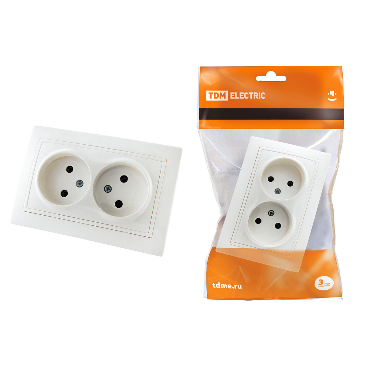 Розетка двойная 10а 250в ip20 "таймыр" белая (1/10/100) tdm sq1814-0013