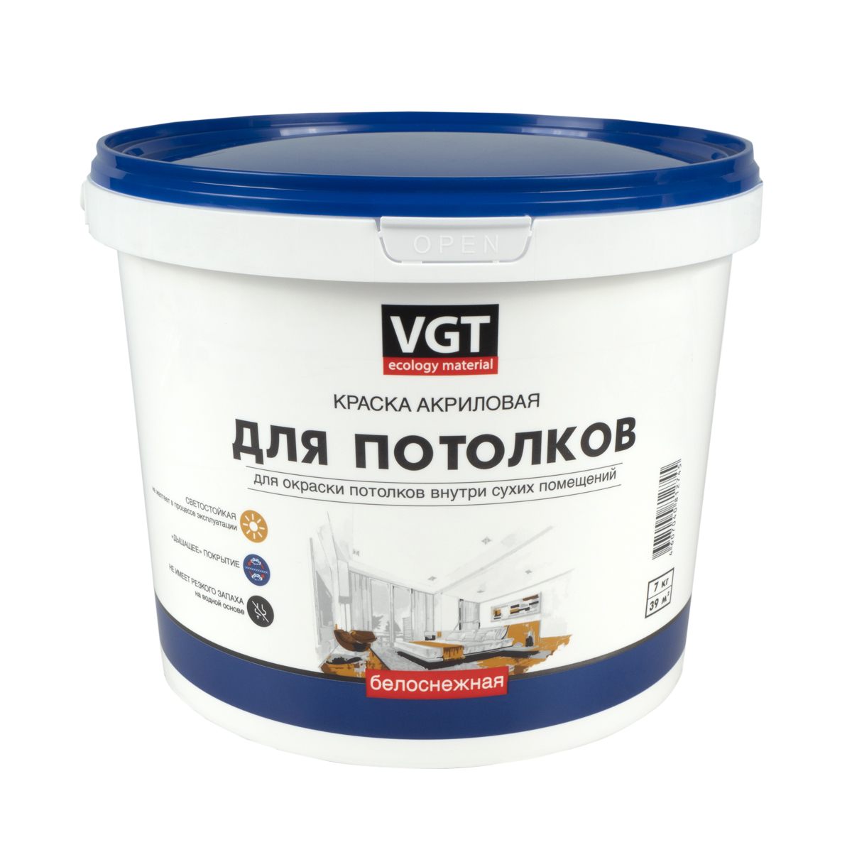 Краска вд-ак-2180 для потолков  белоснежная  7 кг (1) "вгт"