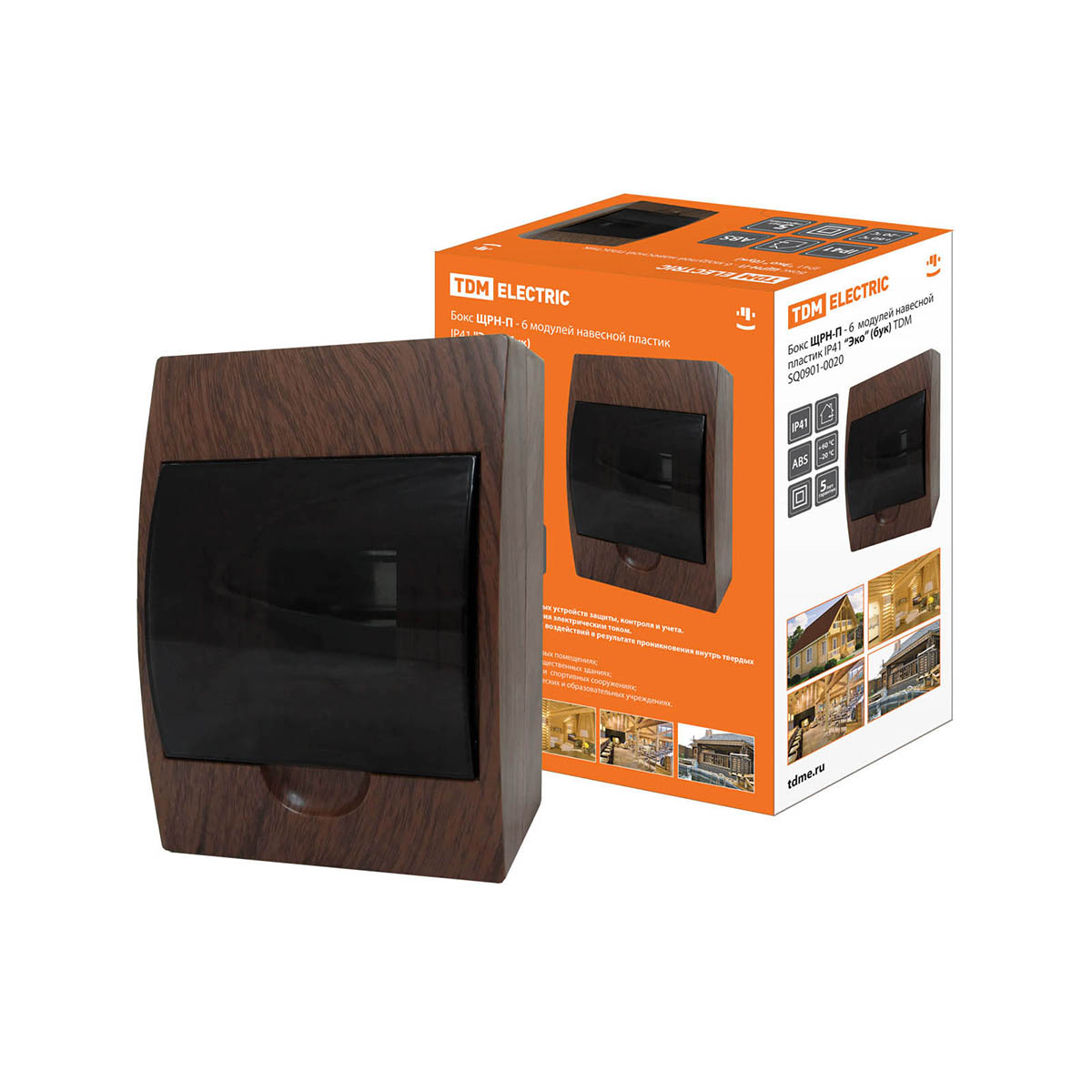 Щиток распределительный навесной щрн-п  6 модулей, пластик ip41 "эко" (бук ) (1/20) tdm sq0901-0020