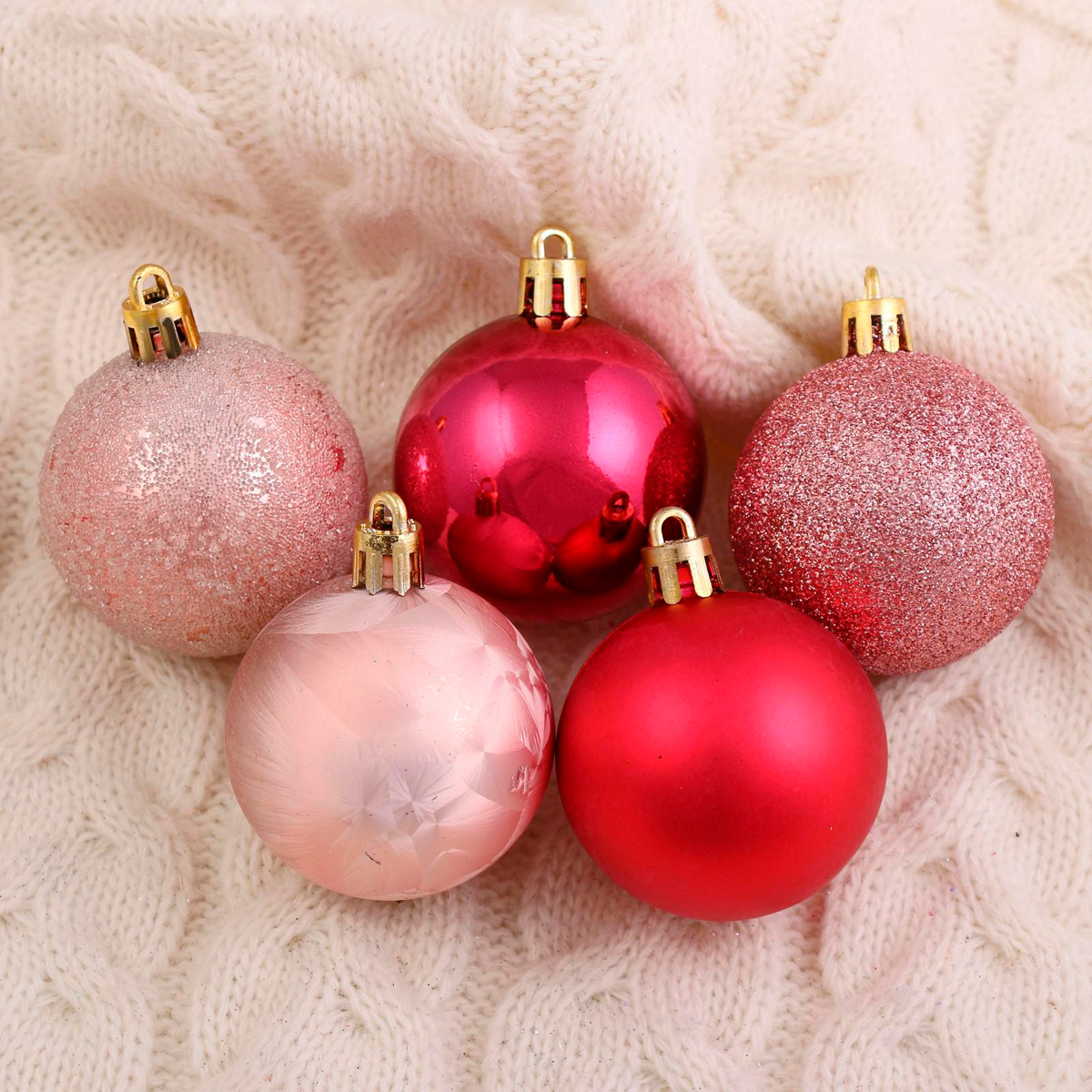 Шары новогодние d-5 см (набор 15 шт.) "гламурный блеск" розовые тона 942032