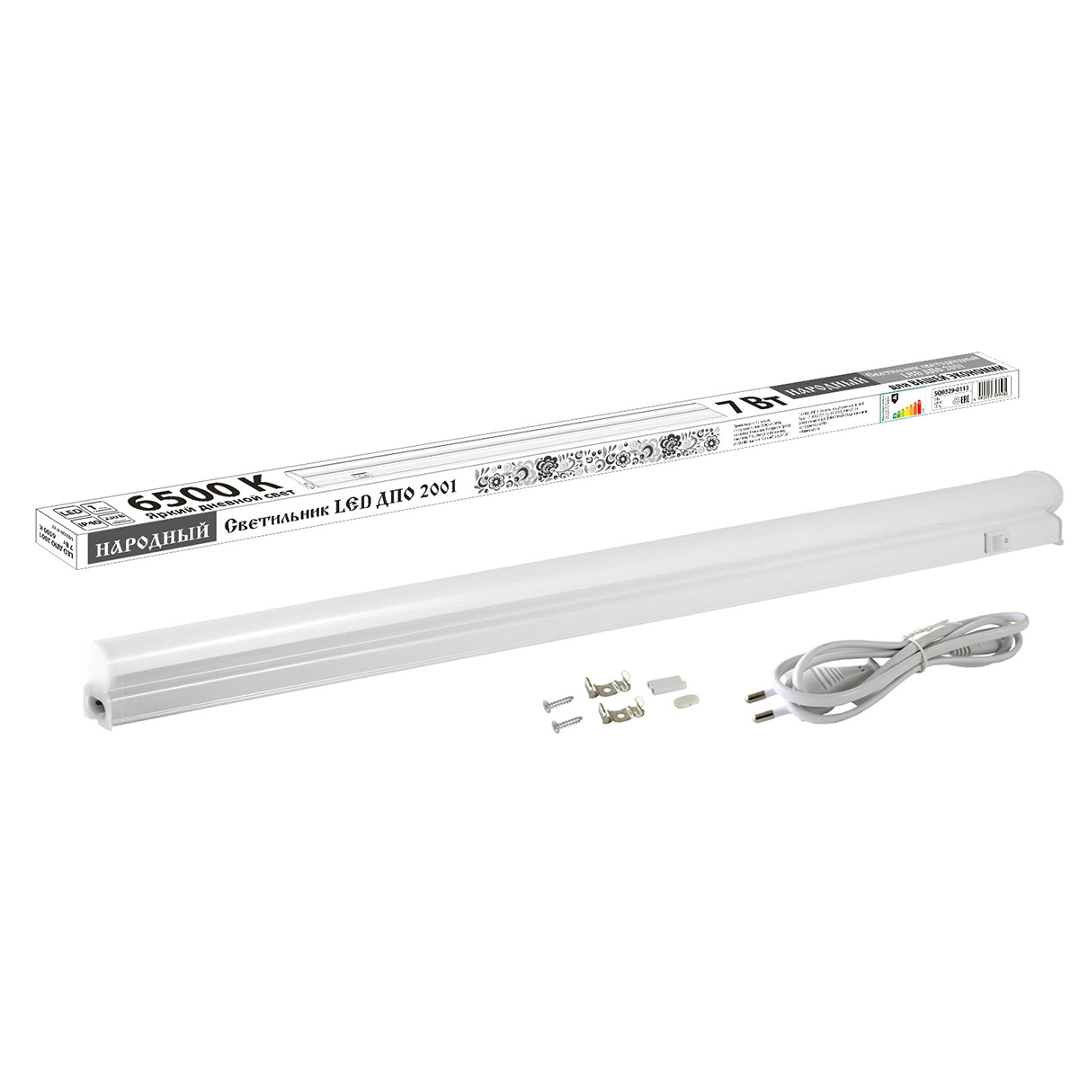 Светильник светодиод. дпо 2001  560 мм 7 вт 560 лм 6500 к, ip40 (1/25) народный sq0329-0113
