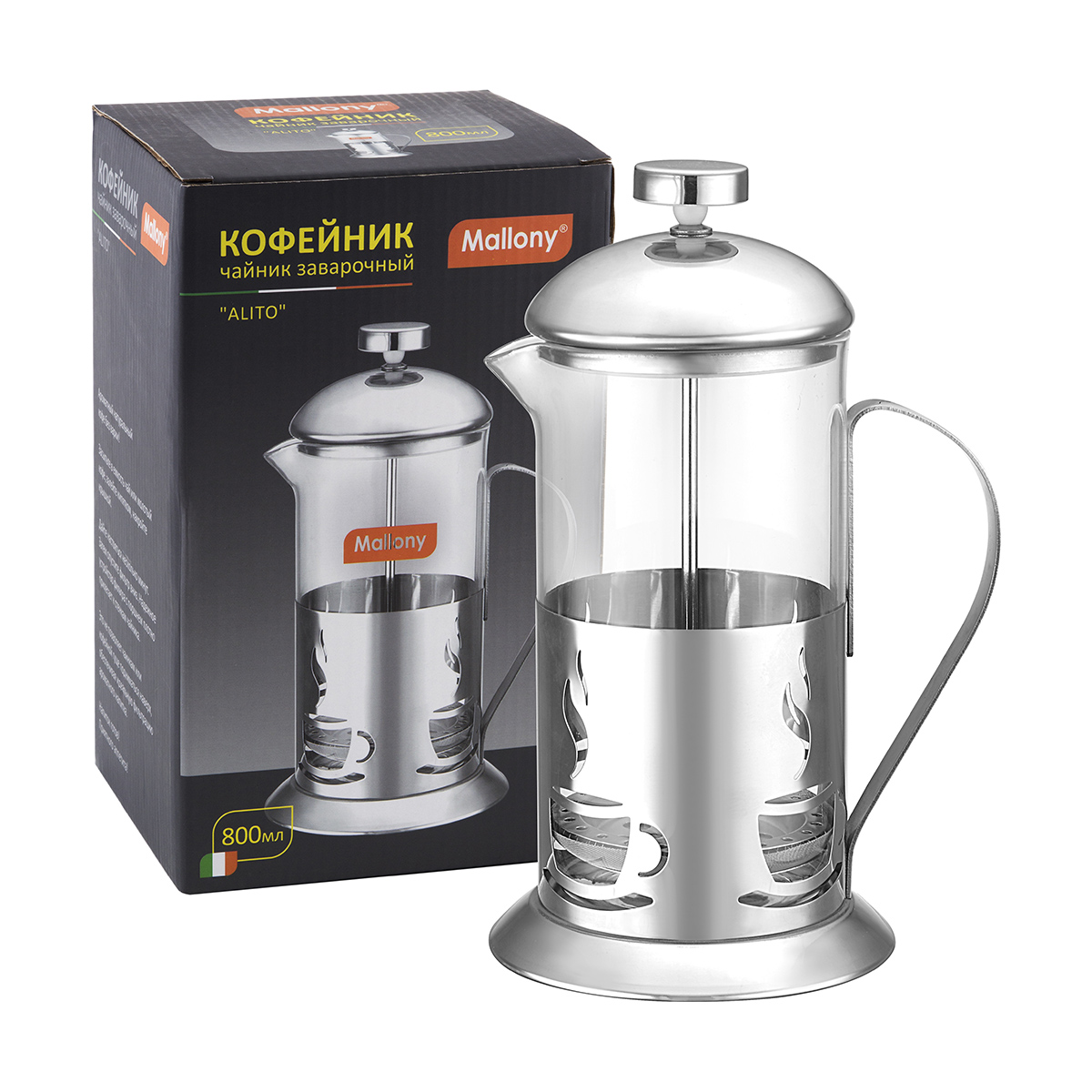 Чайник-кофейник с прессом "alito" стекло 0,8 л (1/12) "mallony"
