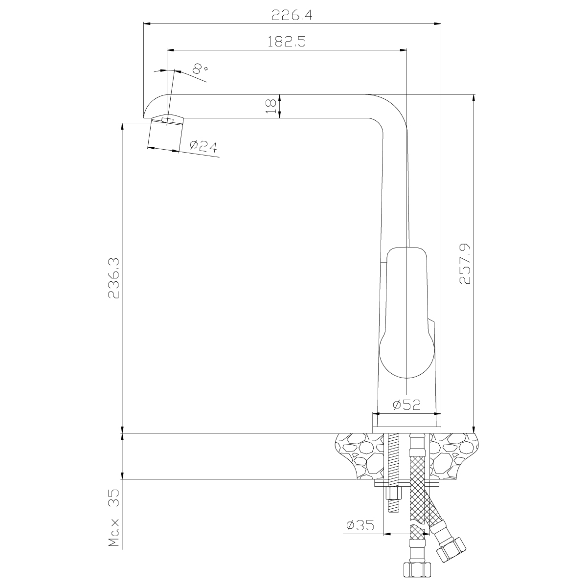 Смеситель для кухни  w35-23  высокий поворотн. излив (хром/белый)(1/12) "rossinka"