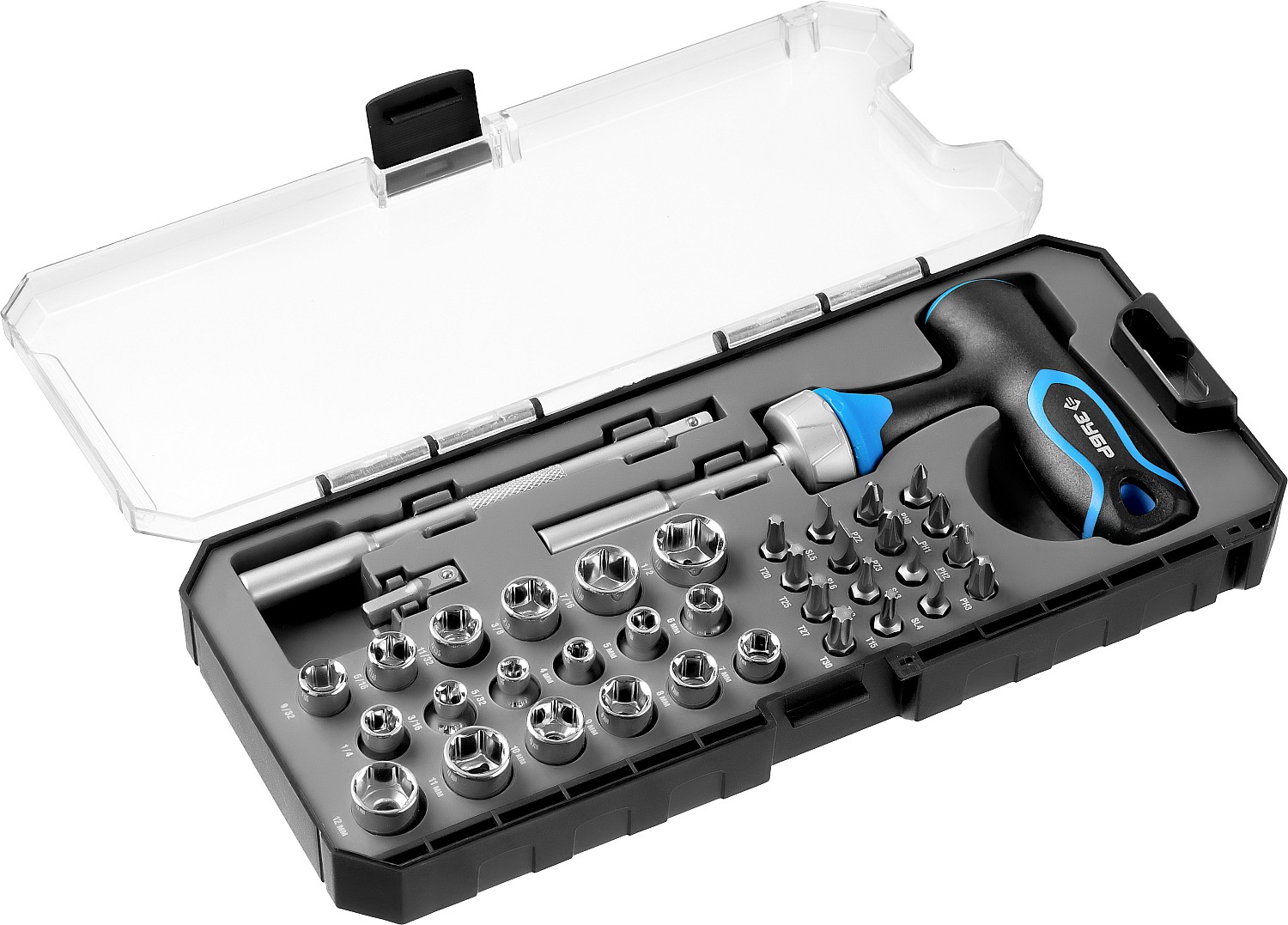 ЗУБР Профессионал набор 38 шт: отвертка реверсивная с насадками