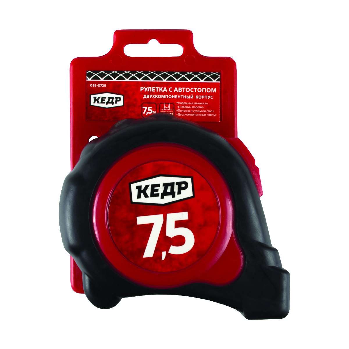Рулетка с автостопом, двухкомп. корпус  7,5 м/25  мм (1/6/48) "кедр"  018-0725