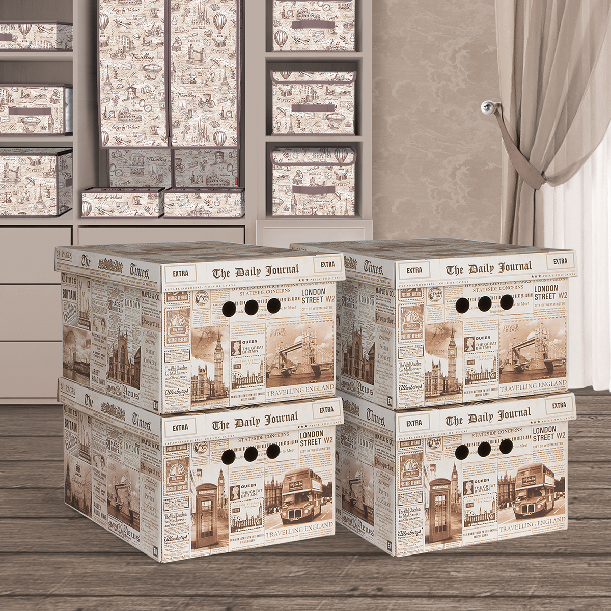 Короб для хранения "travelling england" 25*33*18,5 см (набор 4 шт.) (1/10) "valiant" tr-bctn-en-4s