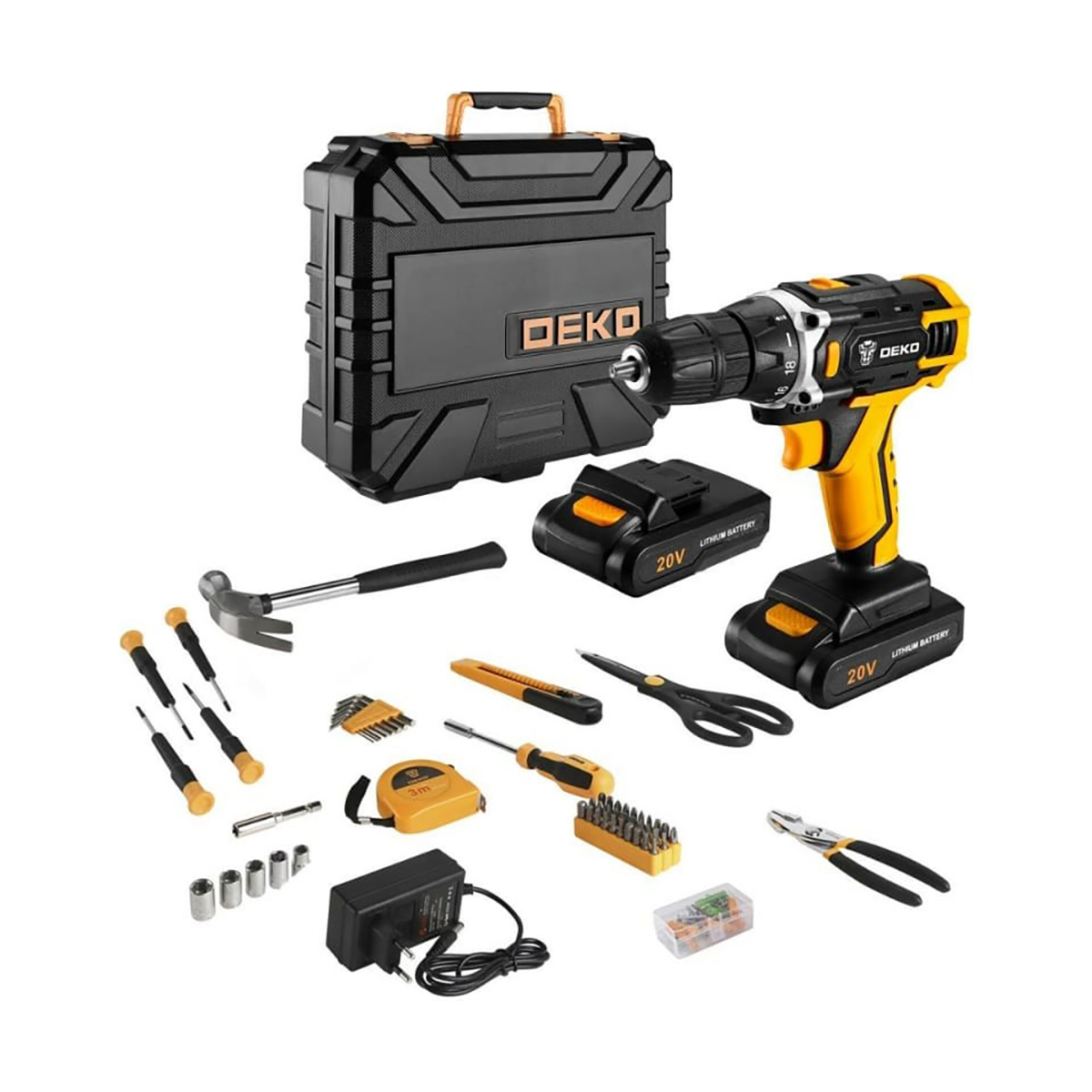 Дрель-шуруповерт аккум. dkcd20fu-li с набором инструм. 104 предм., 2 аккум. (1) "deko" 063-4178