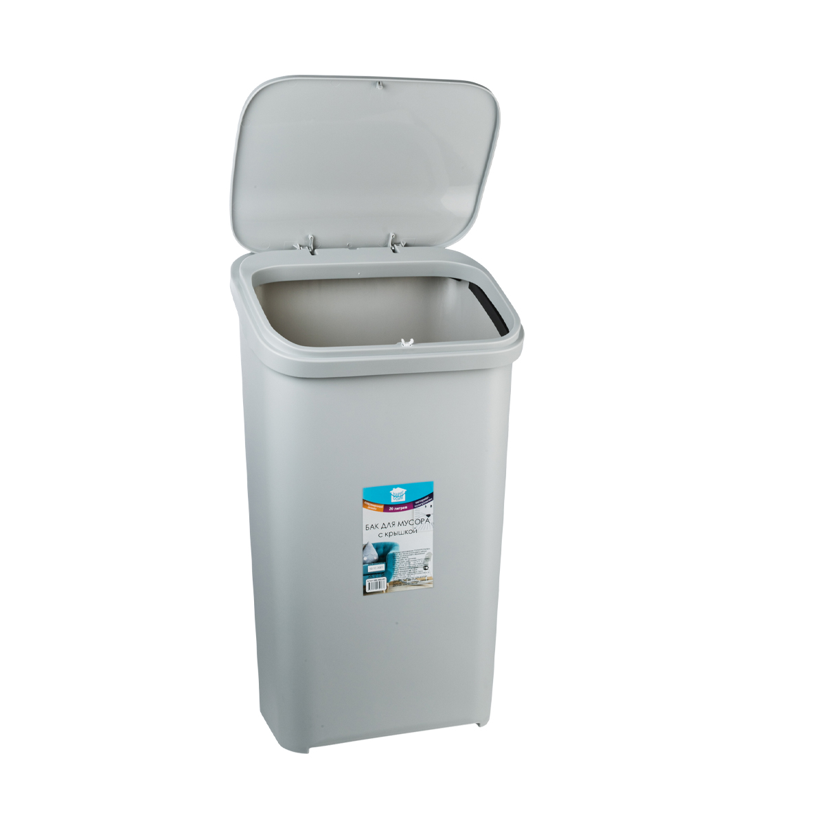 Бак пласт. для мусора 20 л прямоуг. с крышкой (серый) (1/12) "happi dome" hdb-10930-gry