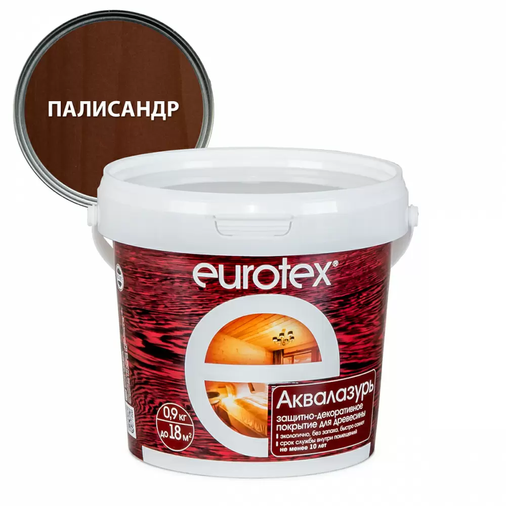 Eurotex Аквалазурь лак защитно-декор. для дерева акриловый лессирующий, палисандр (0,9л)