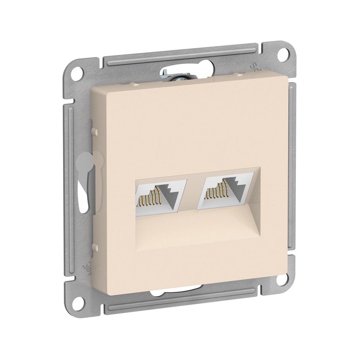 Розетка компьютерная "atlasdesign" 2-х местн. rj45+rj45 (механизм) бежевый (1/10/60) "schneider"
