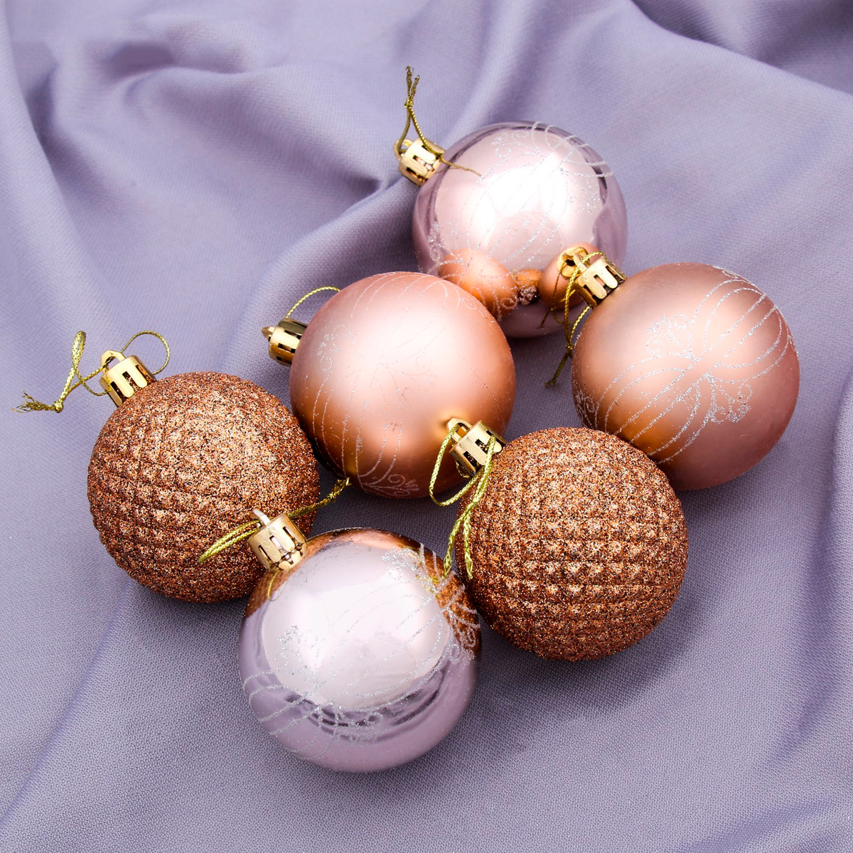 Шары новогодние d-6 см (набор 6 шт.) "узорный микс" кремовый  "зимнее волшебство" 1009438