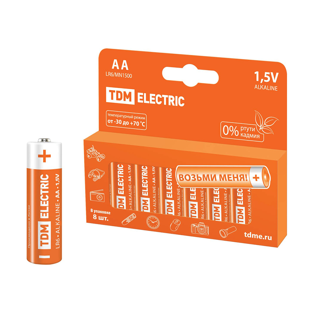 Батарейка tdm lr6 тип aa (8 шт. в коробке) (1/12/72) sq1702-0009