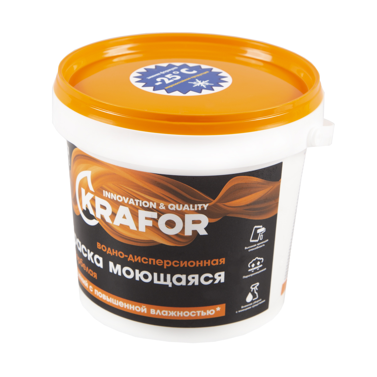 Краска в/д латексная  интер. моющаяся супербелая  1,5 кг (1/6) "krafor"   (оранж.)