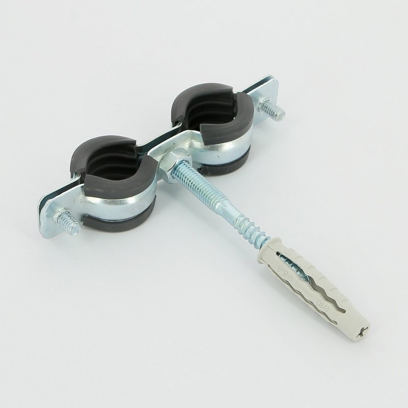 Хомут двойной для крепления труб 1/2" (⌀ 20-24) Walraven Cobra с винтом и дюбелем