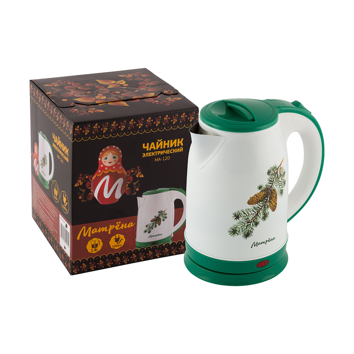 Чайник электр. "матрёна" ma-120 1,8 л (1/12) сталь (ветка ели)