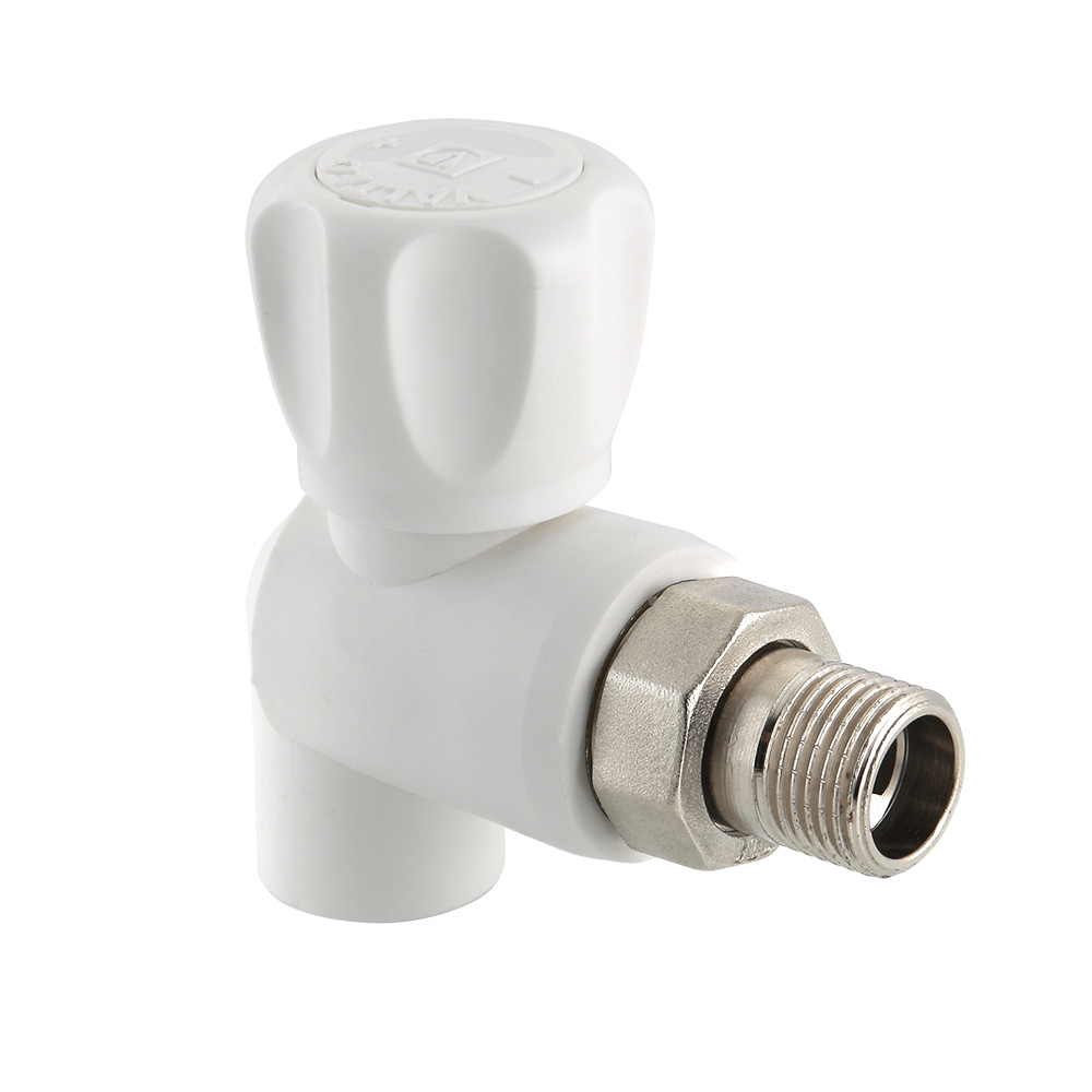 Кран шаровый угловой 20 х 1/2" (НР) со сгоном VALTEC белый