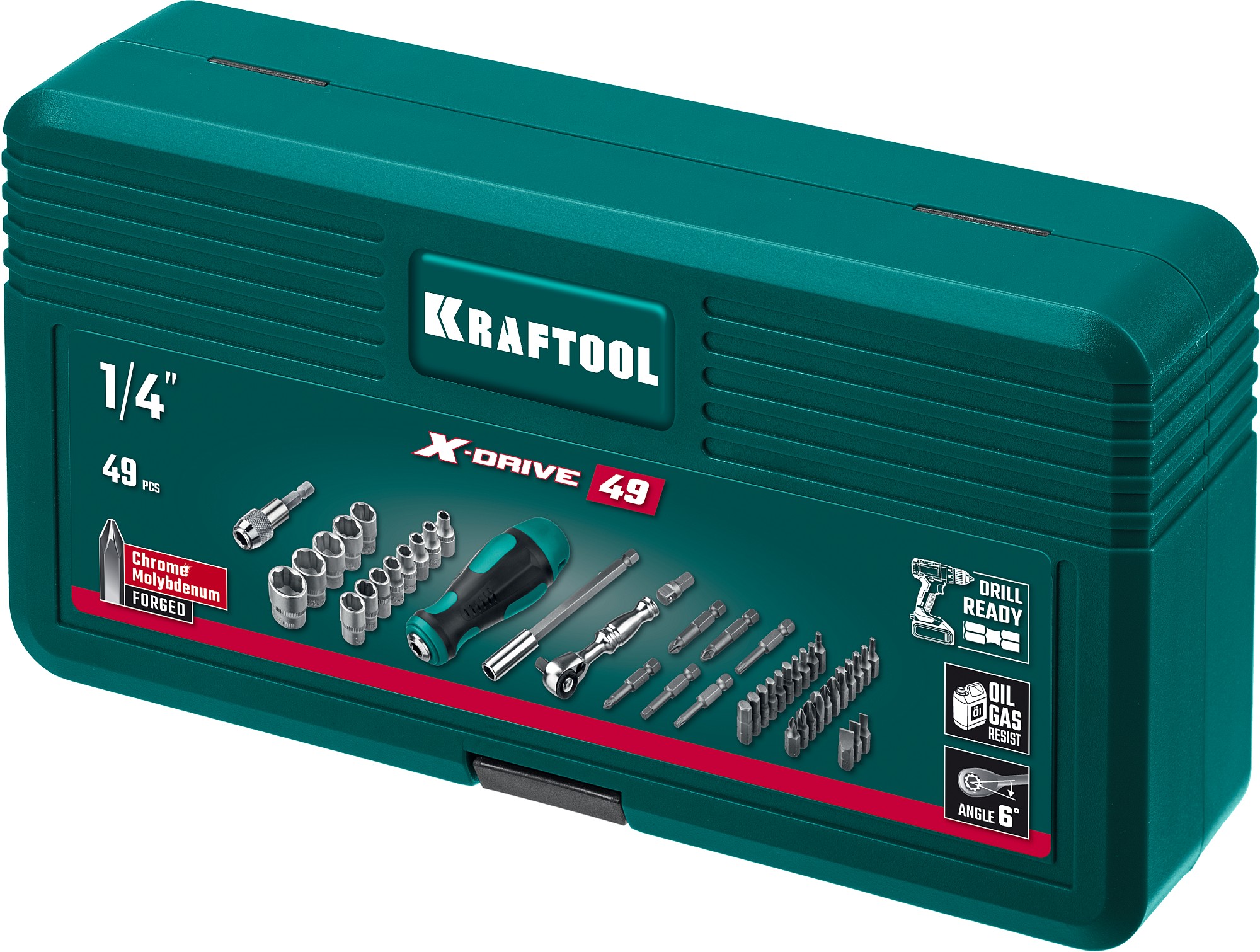 KRAFTOOL X-Drive-49, 49 шт, набор бит и головок с битодержателем и трещоткой (25816)
