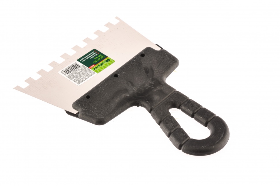 Шпатель из нержавеющей стали, 150 мм, зуб 8 х 8 мм, пластмассовая ручка Сибртех (85471)