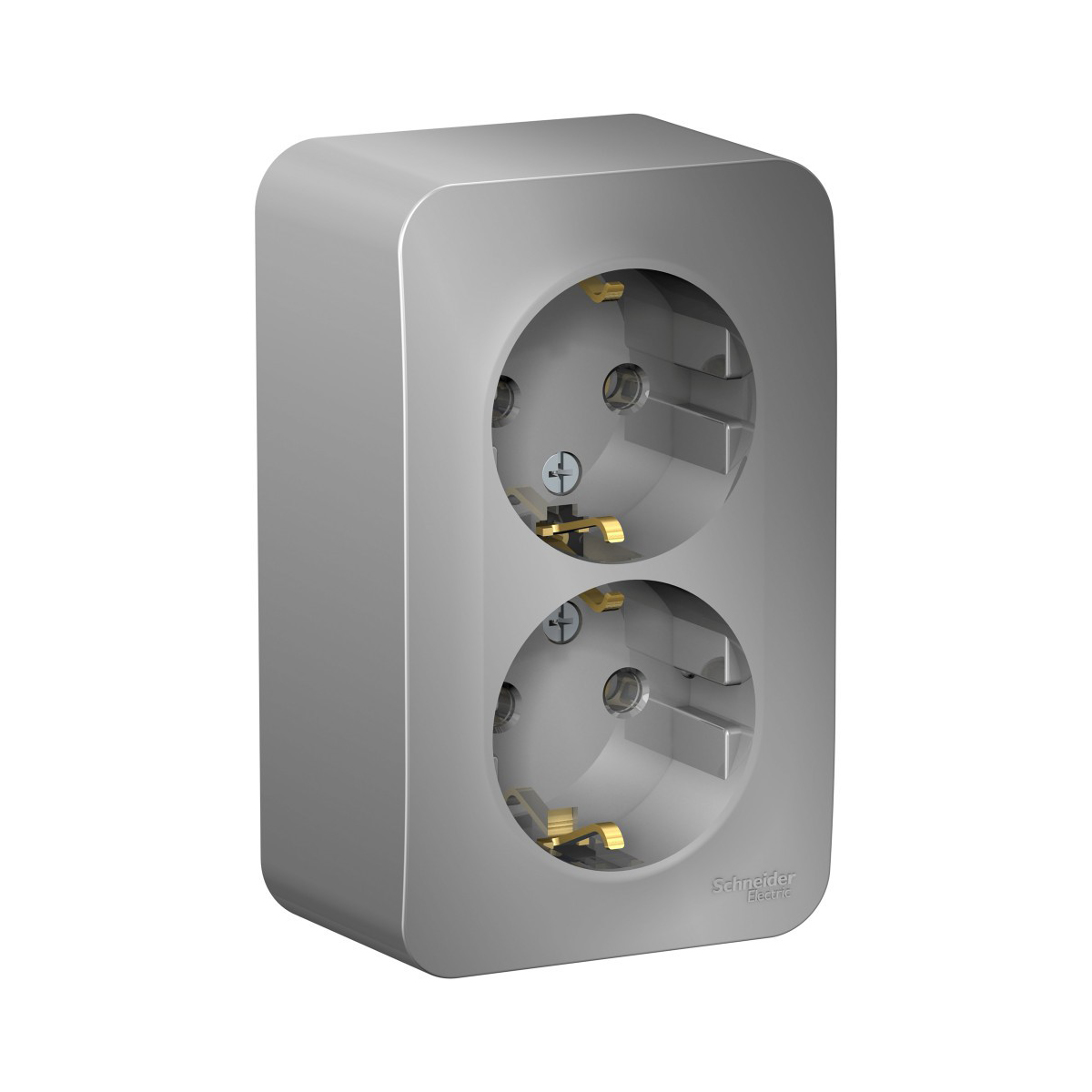 Розетка открыт. уст. "blanca" 2-х местн. с заземл. 16а, алюминий (1/8/16) "schneider"