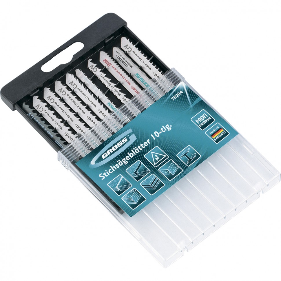 Набор полотен для электролобзика универсальный, 10 шт, Profi, пластиковый кейс Gross (78294)