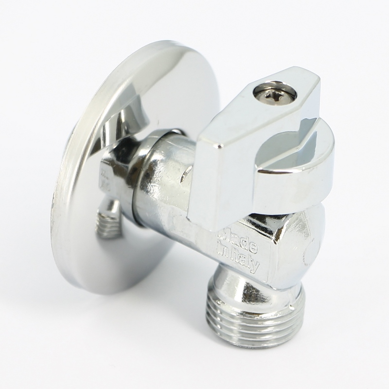 Кран шаровый угловой 1/2''х1/2" НН для подключения бачков/смесителей с розеткой UNI-FITT хром