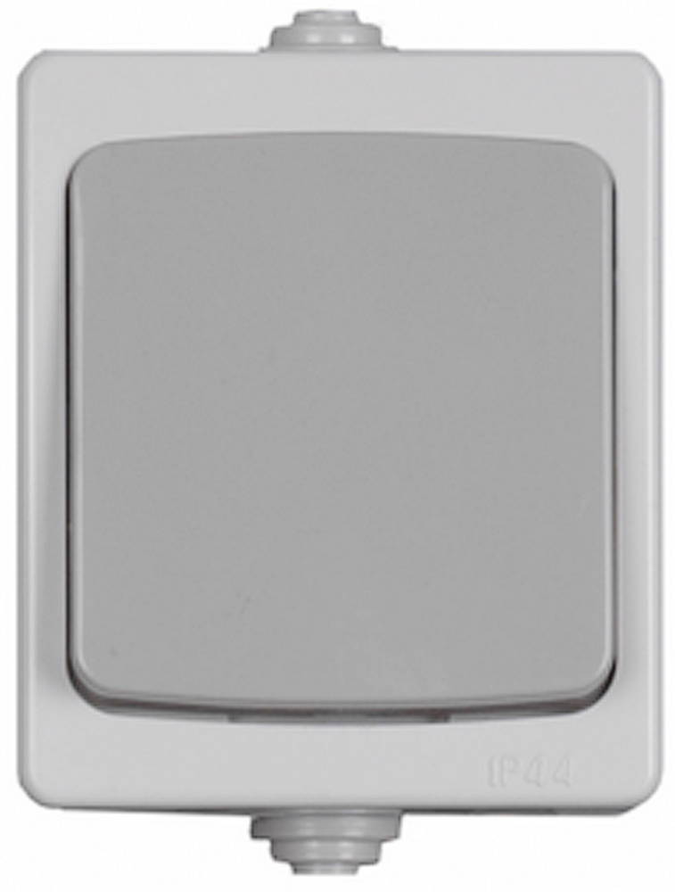 Выключатель СВЕТОЗАР ″АВРОРА″ одноклавишный, IP44, цвет серо-белый, 10А/~250В