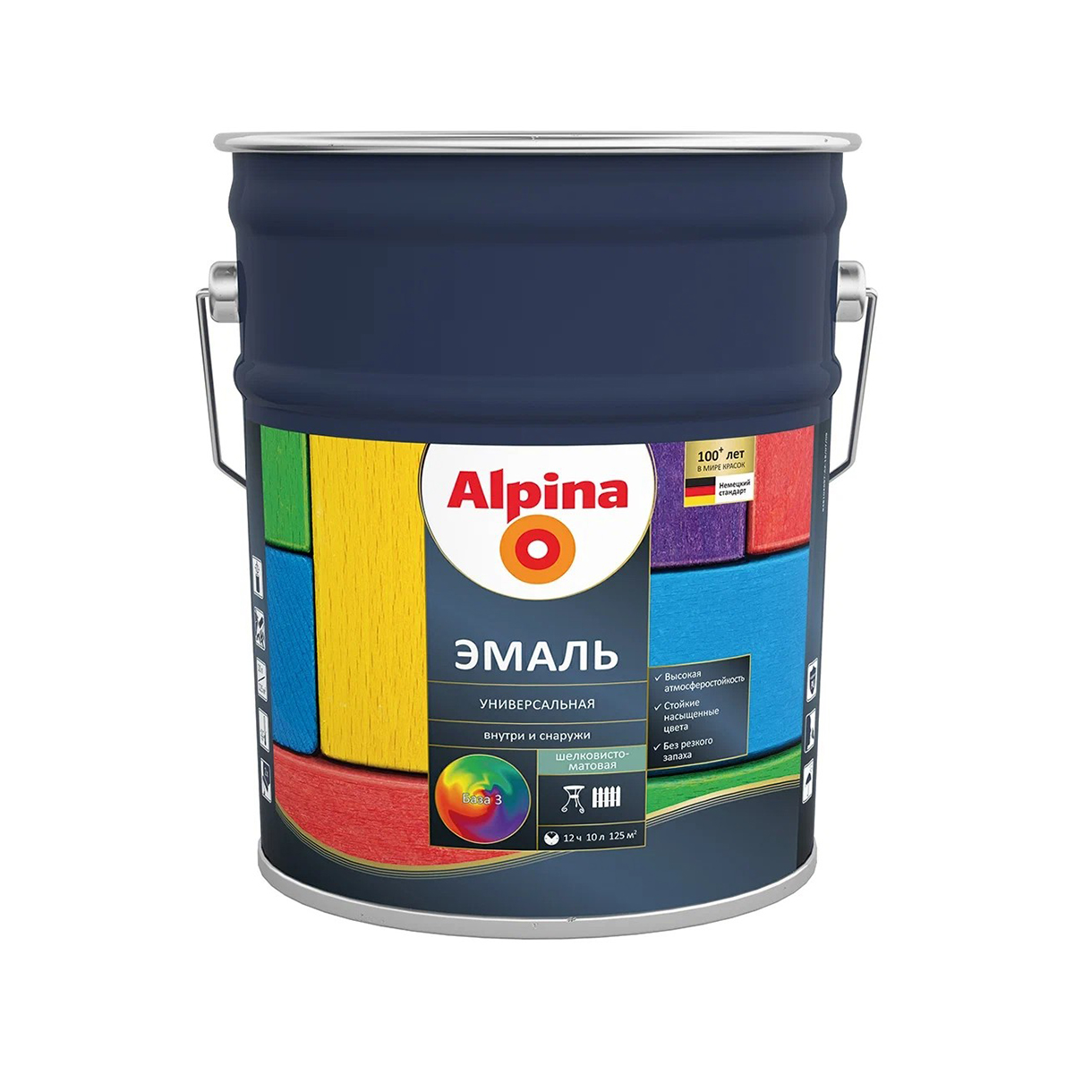 Эмаль алкидная универс. шелковисто-матовая база 3 (бесцветная) 8,46 л (1) "alpina"