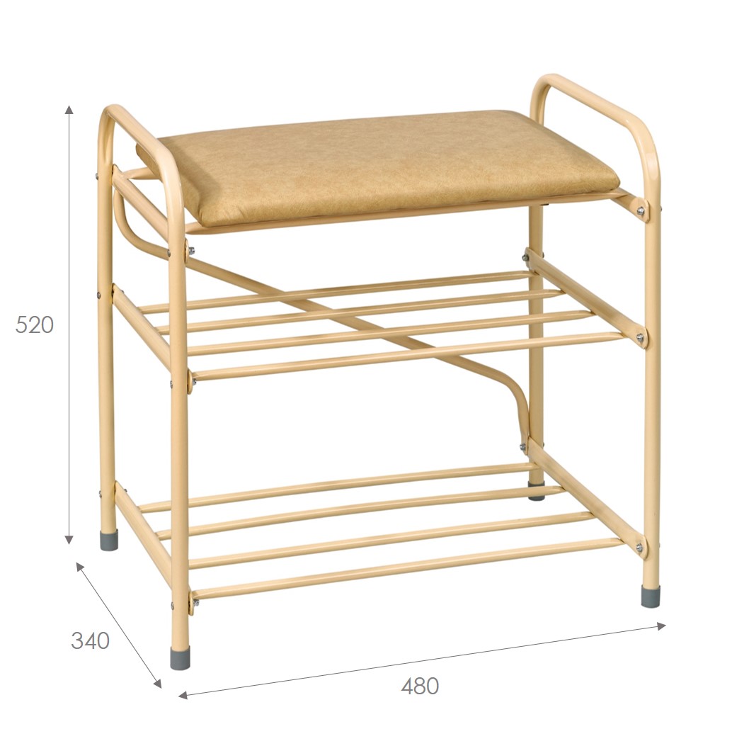 Банкетка-этажерка для обуви 2-х ярусная с мягким сиденьем (бежевый) (1) "виолет"