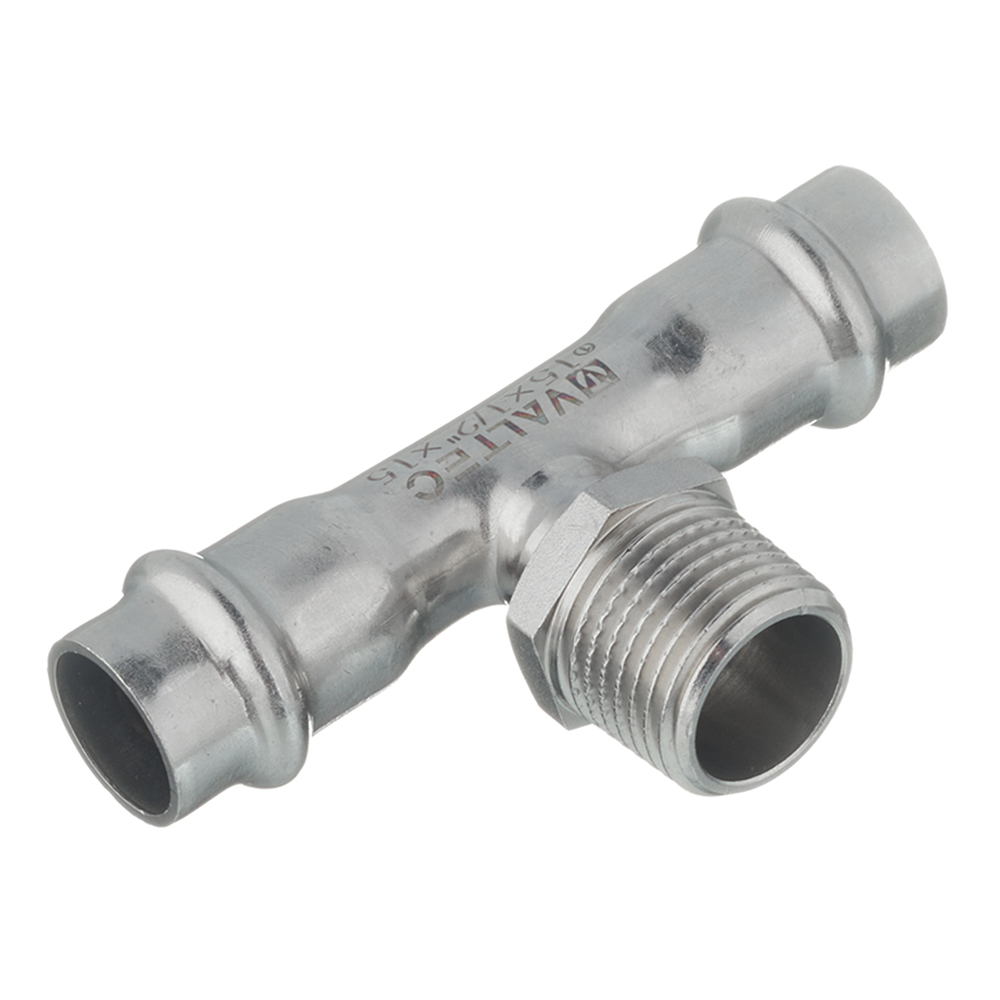 Тройник Н-пресс 15 x 1/2" x 15 нержавеющая сталь VALTEC