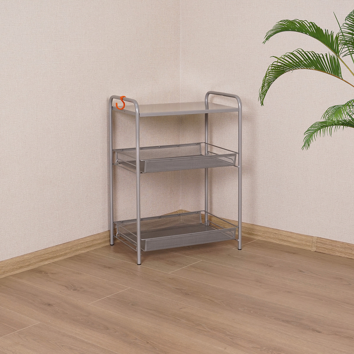 Этажерка "ладья 33с" 2 корзины + полка (300*450*610 мм) металлик (1) э557 мет